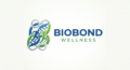 BioBond Wellness logo featuring a blue silhouette of a man running and a green silhouette of a woman celebrating, integrated into a stylized DNA double helix design.